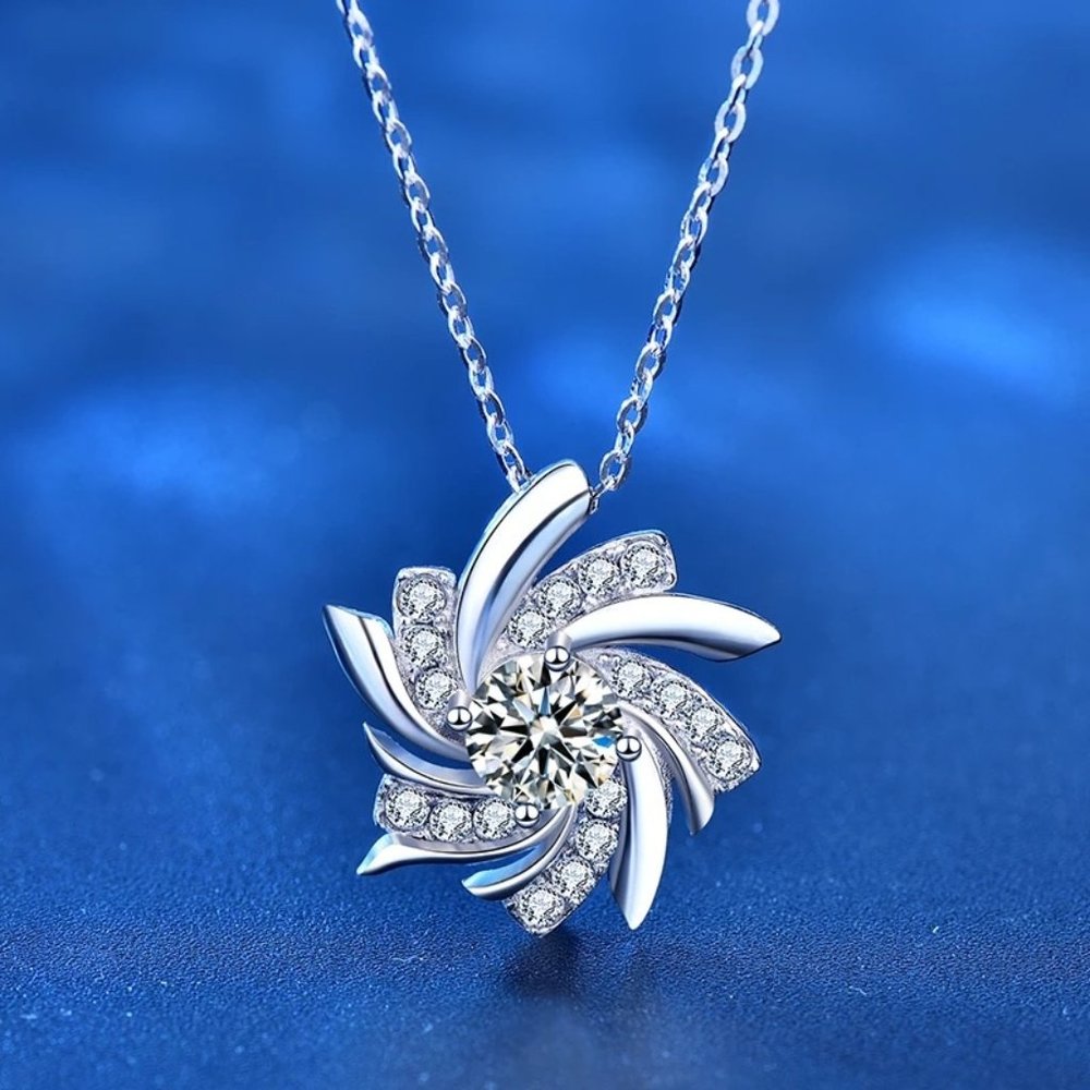 Certified 1/2ct. t.w. Diamond Windmill Necklace 18k White Gold over Italy Silver - Picture 6 of 16
